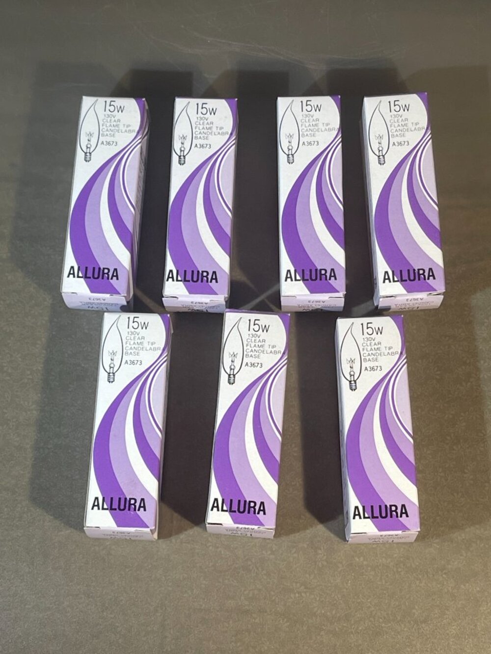 7 Allura 15W 130V Clear Flame Tip Candelabra Bulbs (inv#1982)